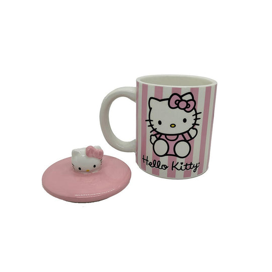 Siglo 21 Taza Con Tapa Rayas Rosa Hello Kitty