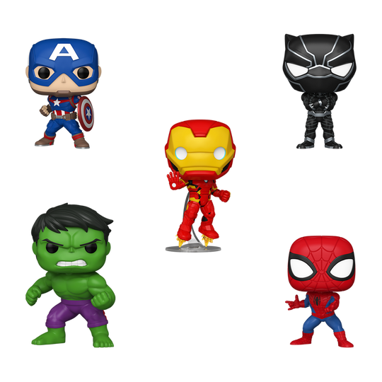 Funko Pop 5 Pack! Spider-Man / Iron Man / Captain America / Hulk / Black Panther Marvel