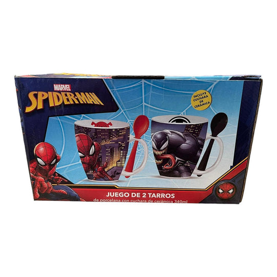 Siglo 21 Set 2 Tazas Con Cuchara Spider-Man Y Venom Marvel Comics