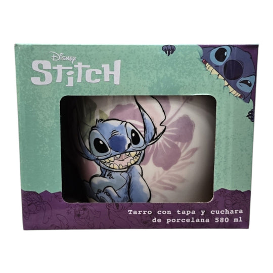 Siglo 21 Taza Blanca Con Tapa Y Cuchara Ohana Lilo & Stitch