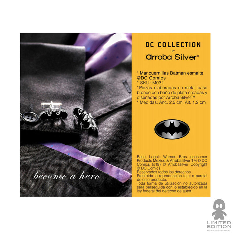 Arroba Silver Mancuernillas Batman Logo Esmalte Negro Dc